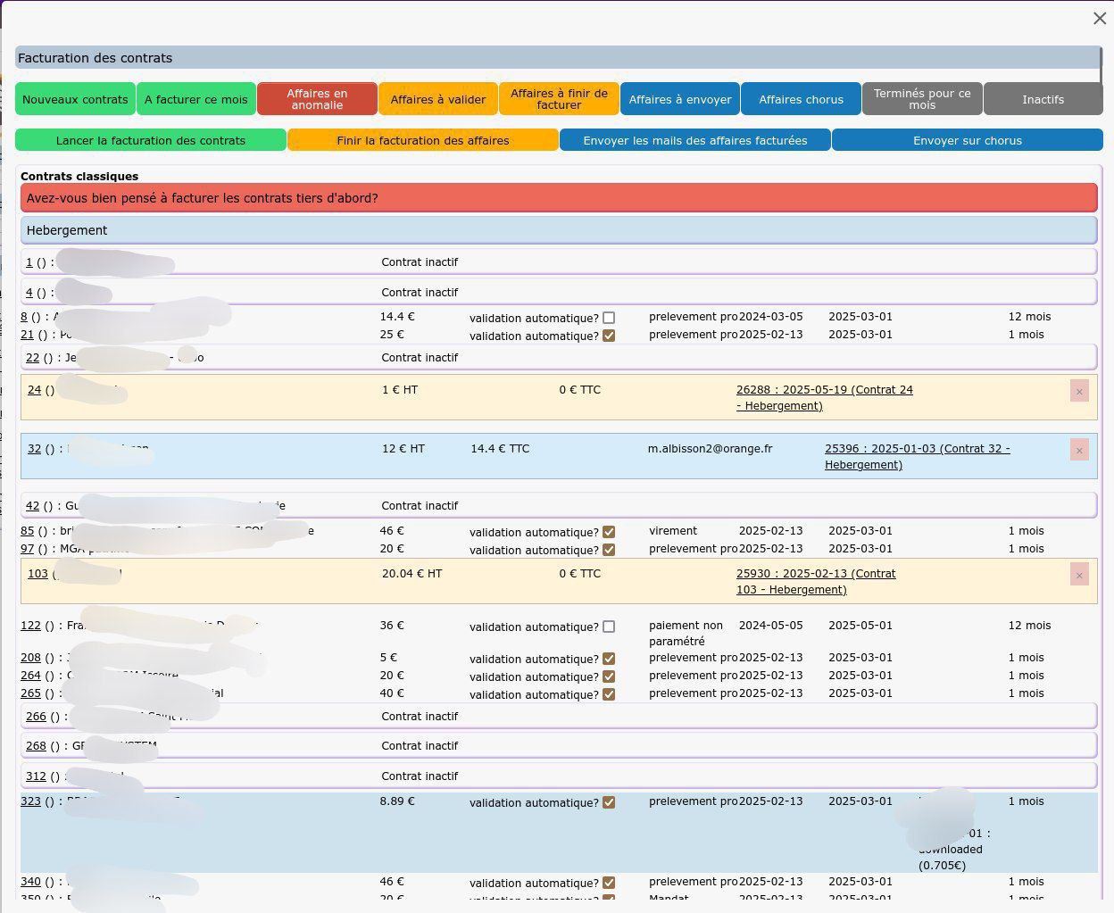 Interface de facturation générale