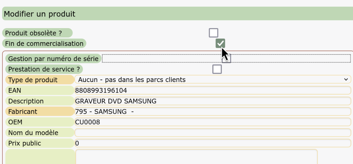 Passer le produit en fin de commercialisation
