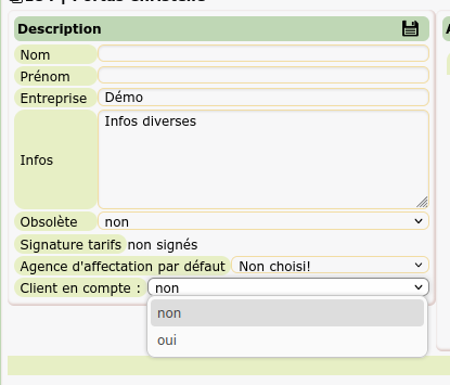 Fiche client - passage en compte