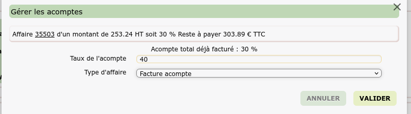 Créer un autre acompte