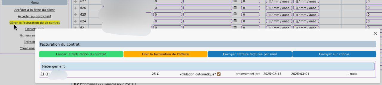 Popup de facturation individuelle