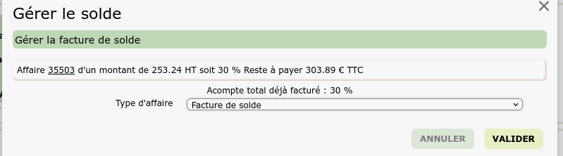 Créer une facture de solde